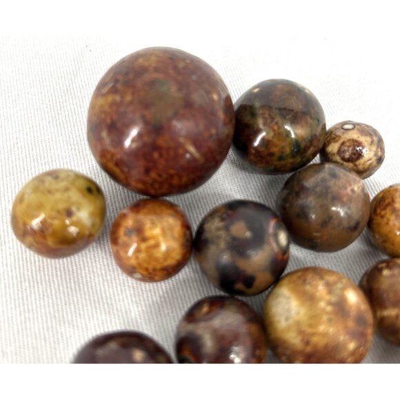 Bennington Marbles 32 Piece Lot Blue Brown Salt Glazed Clay Largest 31mm - Picture 2 of 9